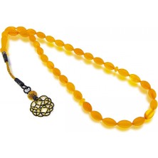 Silverplus Gümüş El İşi Kazaz Püsküllü Sarı Renk Sıkma Kehribar Tesbih