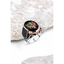 Silverplus Onix Taşlı Osmanlı Armalı Gümüş Erkek Yüzük