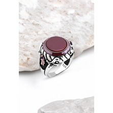 Silverplus Ortası Düz Akik Taş Kenarı Çember Taşlı Gümüş Erkek Yüzük