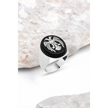 Silverplus Onix Taşlı Selçuklu Kartallı Gümüş Erkek Yüzük