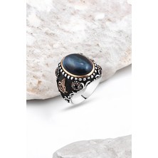 Silverplus Kapşon Kaplan Gözü Taşlı Gümüş Erkek Yüzük