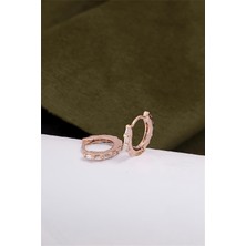 Silverplus 925 Ayar Gümüş Rose Renk Küçük Boy Baget Taşlı Küpe