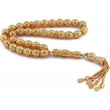 Silverplus Gümüş Zirkon Taşlı Altın Sarısı Damla Püsküllü Tesbih