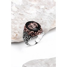 Silverplus Onix Taş Üzeri Selçuklu Kartallı Gümüş Erkek Yüzük