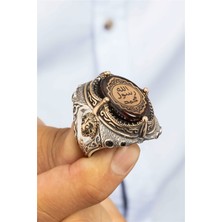 Özel Koleksiyon Kırmızı Taşlı Peygamber Mührü Gümüş Erkek Yüzük