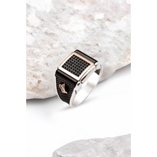Silverplus Gümüş Siyah Zirkon İşlemeli Detaylı Erkek Yüzük