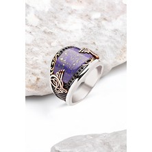 Silverplus ​Gümüş Özel Kesim Sıkma Lapis Taşlı Erkek Yüzük