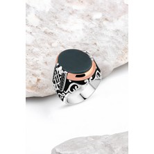 Silverplus Düz Yeşil Akik Taş Kenarı Minik Siyah Zirkon Taşlı Gümüş Erkek Yüzük