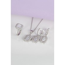 Full Zirkon Taşlı Rodyum Kaplama 925 Ayar Gümüş Bayan Takı Seti