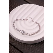Silverplus 925 Ayar Gümüş Baget Ve Zirkon Taşlı Rodyumlu Circle Bayan Bileklik