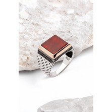 Silverplus Gümüş Akik Taşlı Zirkon Süslemeli Kare Erkek Yüzük