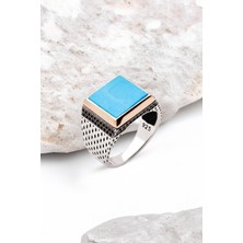 Silverplus Gümüş Turkuaz Taşlı Zirkon Süslemeli Kare Erkek Yüzük