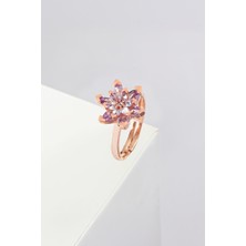 Ametist Taşlı Rose Renk Ayarlanabilir Lotus Gümüş Bayan Yüzük
