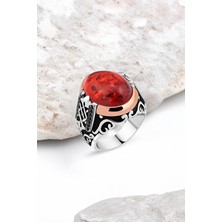 Silverplus Sentetik Kehribar Kenarları Minik Siyah Zirkon Taşlı Gümüş Erkek Yüzük