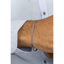 Zırh Motif Gümüş Erkek Bileklik