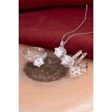 Silverplus 925 Ayar Gümüş Rodyumlu Full Zirkon Taşlı Kraliçe Bayan Takı Seti