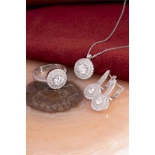 Silverplus 925 Ayar Gümüş Rodyumlu Full Zirkon Taşlı Yuvarlak Bayan Takı Seti