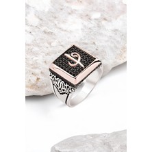 Silverplus Gümüş Siyah Zirkon Taşlı Elif Vav Erkek Yüzük