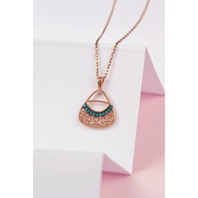 925 Ayar Gümüş Rose Renk Firuze Taşlı Bayan Çanta Kolye