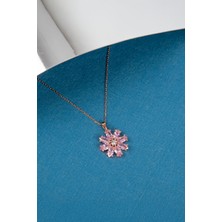 Silverplus Pembe Zirkon Taşlı 925 Ayar Gümüş Bayan Çiçek Kolye