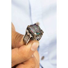 Mistik Topaz Taşlı Selçuklu Desenli Gümüş Erkek Yüzük