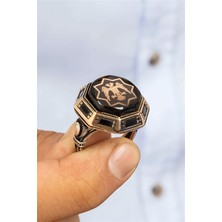 Özel Koleksiyon Çift Başlı Kartal Motifli Siyah Taşlı Gümüş Erkek Yüzük