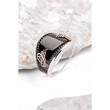 Silverplus Gümüş Özel Kesim Onix Kenarı Siyah Zirkon İşlemeli Erkek Yüzük