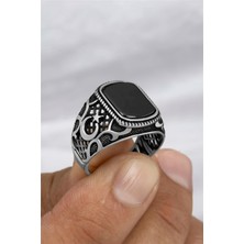 Ay Yıldız Motifli Gümüş Erkek Yüzük