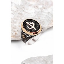 Silverplus Gümüş Siyah Zirkon Üzeri Elif Vav İşlemeli Erkek Yüzük