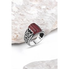 Silverplus Kırmızı Akik Taşlı Gümüş Erkek Yüzük