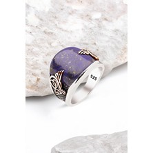 Silverplus ​Gümüş Özel Kesim Sıkma Lapis Taşlı Osmanlı Armalı Erkek Yüzük