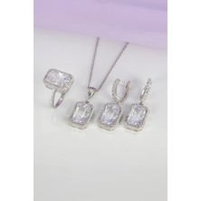 925 Ayar Gümüş Zirkon Taşlı Rodyumlu Bayan Takı Seti