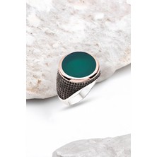 Silverplus Gümüş Yeşil Akik Taşlı Erkek Yüzük