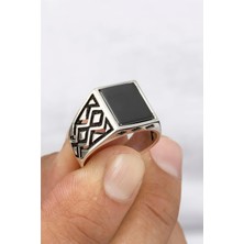 Karo Motifli 925 Ayar Gümüş Erkek Yüzük