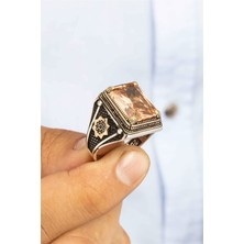 Sitrin Taşlı Yıldız Motifli Gümüş Erkek Yüzük