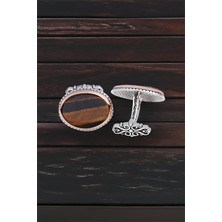 Silverplus ​​Gümüş Kaplan Gözü Taşlı Oval Kol Düğmesi