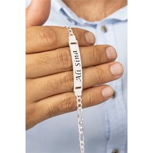 Kişiye Özel İsim Yazılı Figaro Zincirli Gümüş Erkek Künye Bileklik