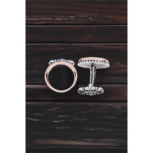 Silverplus ​​​​​​​​​Gümüş Onix Taşlı Yuvarlak Kol Düğmesi