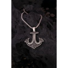 Silverplus 925 Ayar Gümüş Siyah Zirkon Süslemeli Çapa Erkek Kolye