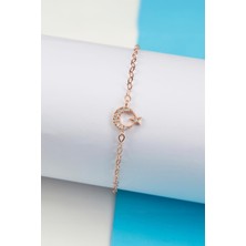 Rose Renk Zirkon Taşlı 925 Ayar Gümüş Minimal Ayyıldız Bayan Bileklik