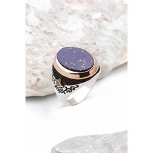 Silverplus ​Gümüş Sıkma Lapis Taşlı Osmanlı Tuğralı Erkek Yüzük