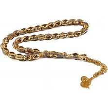 Silverplus Gümüş Sarı Zirkon Üzeri Tuğralı Tesbih