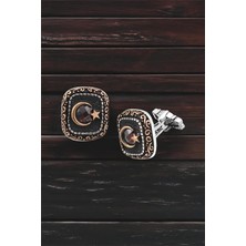 Silverplus Gümüş Ay Yıldızlı Zirkon Taşlı Kol Düğmesi