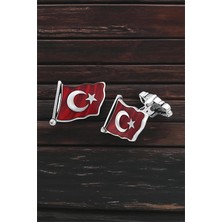 Silverplus Gümüş Türk Bayraklı Mineli Kol Düğmesi