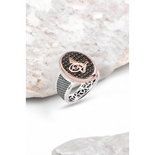 Silverplus Gümüş Siyah Zirkon Taş Üzeri Osmanlı Tuğralı Erkek Yüzük