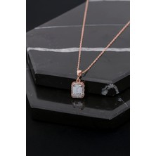 Silverplus Rose Renk Baget Zirkon Taşlı Gümüş Bayan Kolye