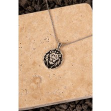 925 Ayar Gümüş Aslan Motifli Erkek Kolye