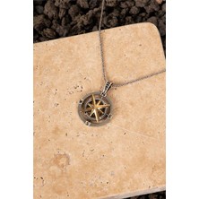 925 Ayar Gümüş Ortası Hareketli Pusula Erkek Kolye