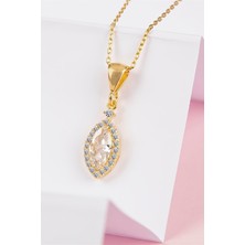 Mekik Taşlı Altın Kaplama 925 Ayar Gümüş Bayan Kolye