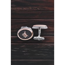 Silverplus Gümüş Siyah Zirkon Taşlı Osmanlı Tuğralı Kol Düğmesi